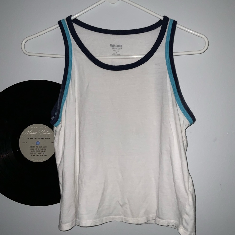 Cropped white and blue tank top